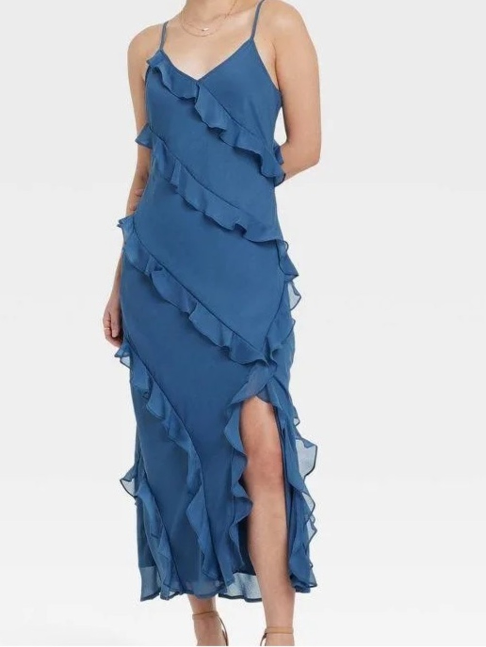 a new day Asymmetrical Blue Ruffle Dress